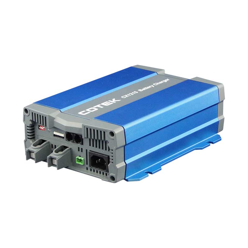 Front Angle View Cotek CX1215 115V to 14.4V, 15A, 3-Stage Battery Charger