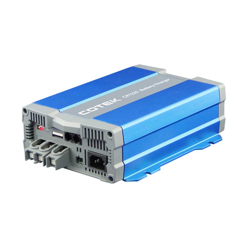 Angled Front View Cotek CX1225 115V to 14.4V, 25A, 3-Stage Battery Charger
