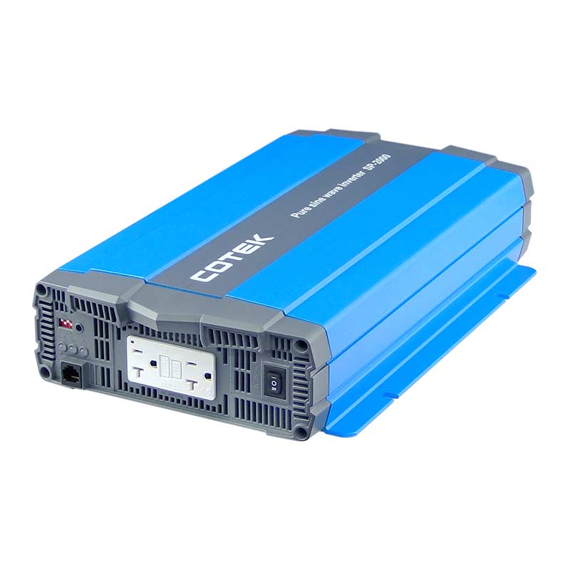 Angled Front Cotek SP2000 24VDC To 1115VAC, UL Certified, GFCI Output, (2000W) Pure Sine Wave Inverter