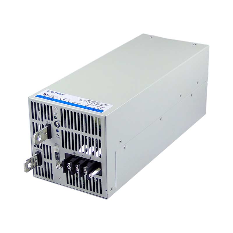 Front Angled View Cotek AE-3000, DC Output Voltage From 12VDC tp 60VDC, (3000W) Switching Power Mode Supply
