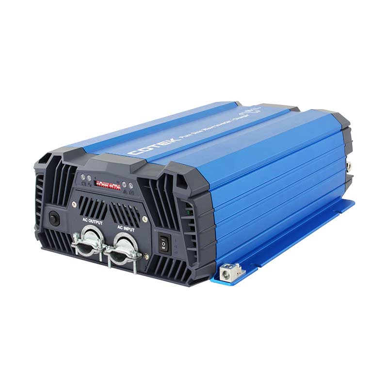 Angle View Cotek SC-1200 115V to 24V, 1200W, 50A Charger, UL Certified, Bi-Directional Inverter/Charger, Includes CR-20C Remote 