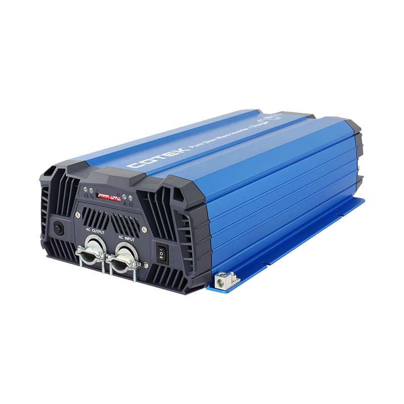 Cotek SC2000 115V to 12V, 2000W, 50A Charger. UL Certified, Bi-Directional Inverter/Charger, Includes CR-20C Remote Angled View
