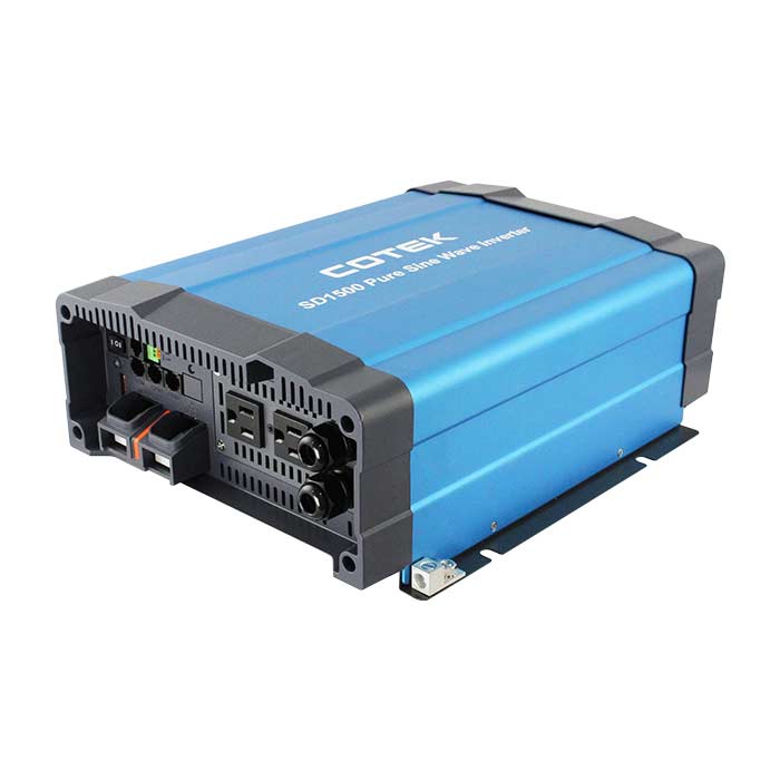 Angled Front View Cotek SD1500 12VDC to 115VAC, GFCI and Hardwire Output, (1500W) Pure Sine Wave Inverter