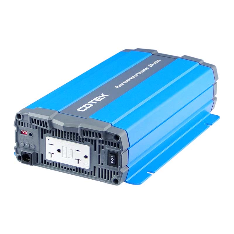 Angled Front View Cotek SP1000 12VDC To 115VAC, UL Certified, GFCI, (1000W) Pure Sine Wave Inverter