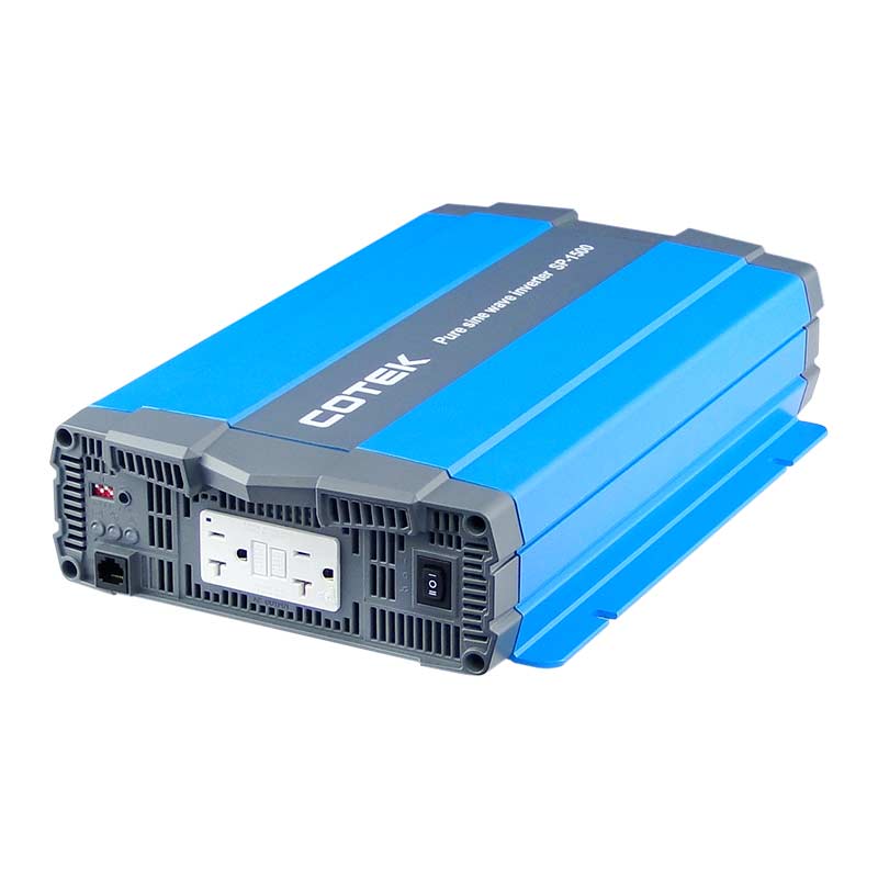 Angled Front View Cotek SP1500 12VDC To 115VAC, UL Certified, GFCI, (1500W) Pure Sine Wave Inverter