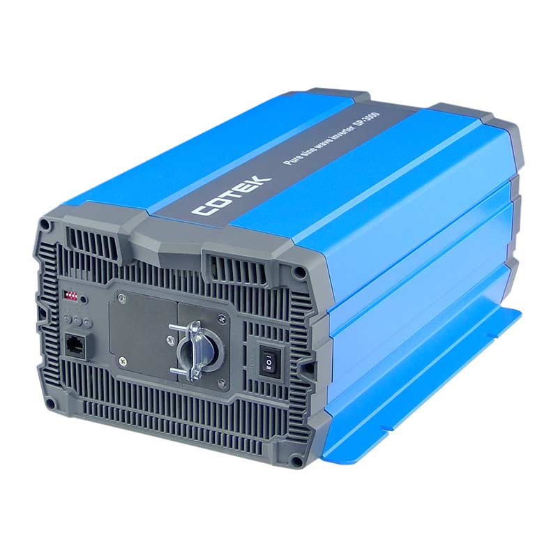 Angled Front View Cotek SP3000 12VDC To 110/115/220VAC, UL Certified, Hardwire Output, (3000W) Pure Sine Wave Inverter