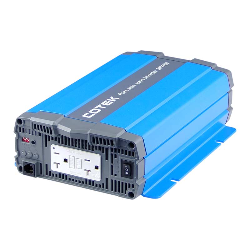 Angled Front View Cotek SP700 12VDC To 115VAC, UL Certified, GFCI Output, (700W) Pure Sine Wave Inverter